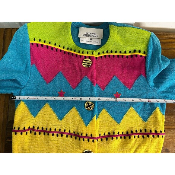 Steve Fabrikant Saks Fifth Ave Colorful Fun Button Up Sweater Womens Sz 10 AS IS - Picture 7 of 10